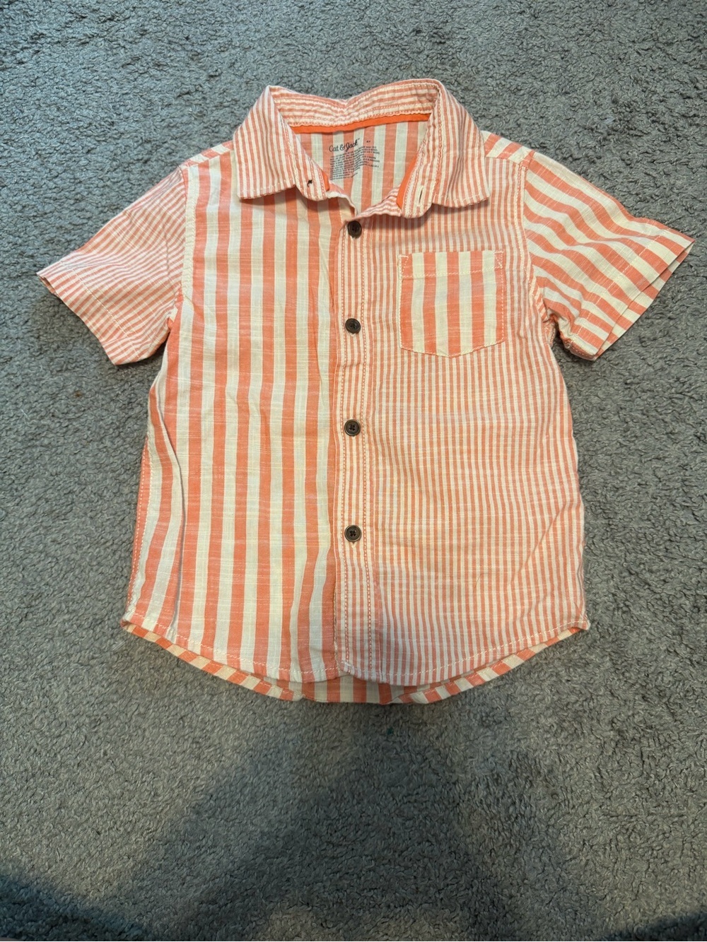 Cat & Jack Coral and White Striped Short-Sleeve Button-Up
